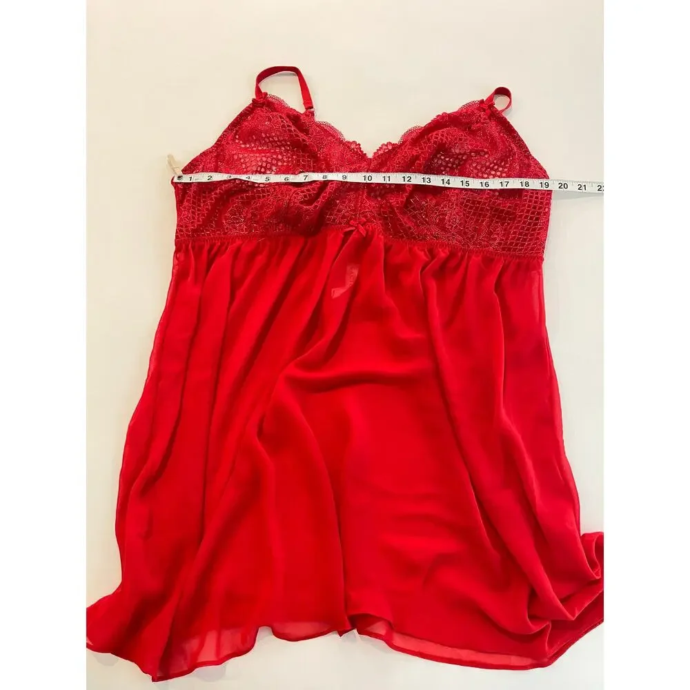 Cacique Red Lace Babydoll Chemise Lingerie Plus Size 26/28 Sheer Sleepwear